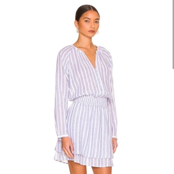 Rails Jasmine Dress in Blue Size XS Linen Blend Long Sleeve Ruffle Mini - Picture 9 of 9